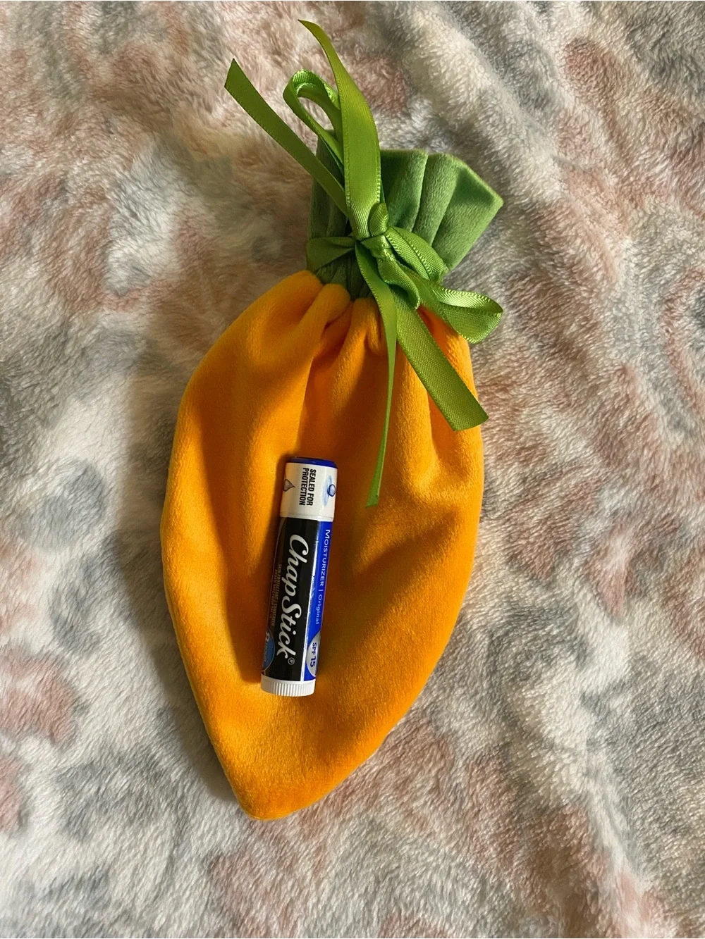 Orange and Green Velvet Drawstring Carrot Pouches for Easter